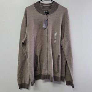 FLX Mens Premium Full-Zip Sweater XXL Brown Textured Knit Bomber Jacket